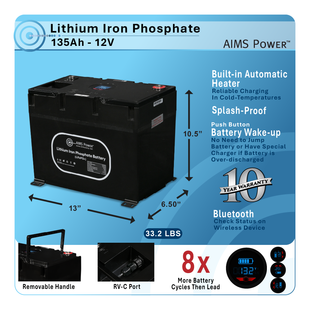 Lithium Battery 135Ah with Wake Up, Heater & BT Monitoring 12V LiFePO4