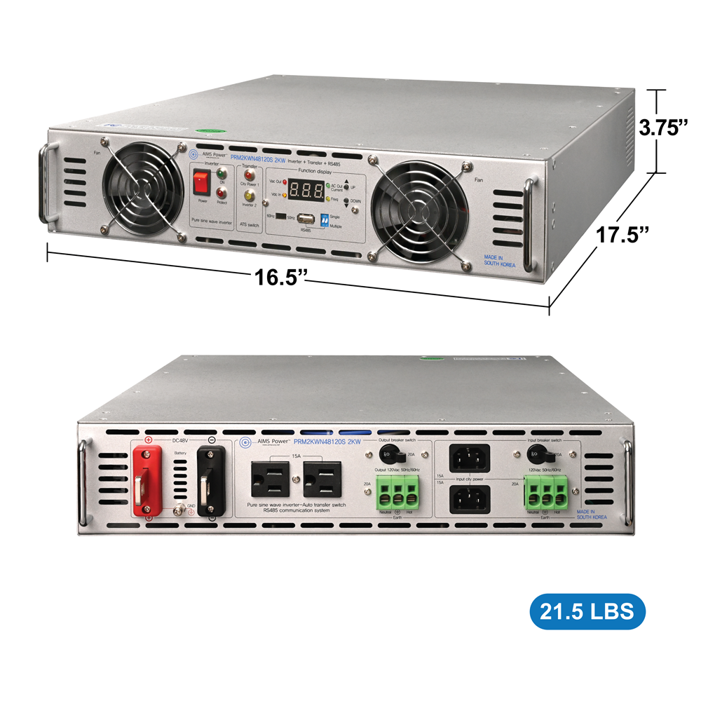 2000 Watt NEGATIVE 48 Volt Rack Mount Inverter To 120 Volt AC – 2U (-48V)