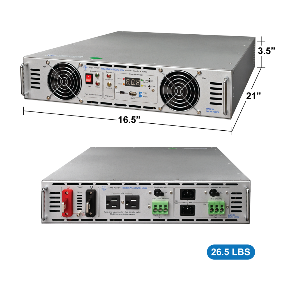 3000 Watt NEGATIVE 48 Volt Rack Mount Inverter To 120 Volt AC – 2U (-48V)