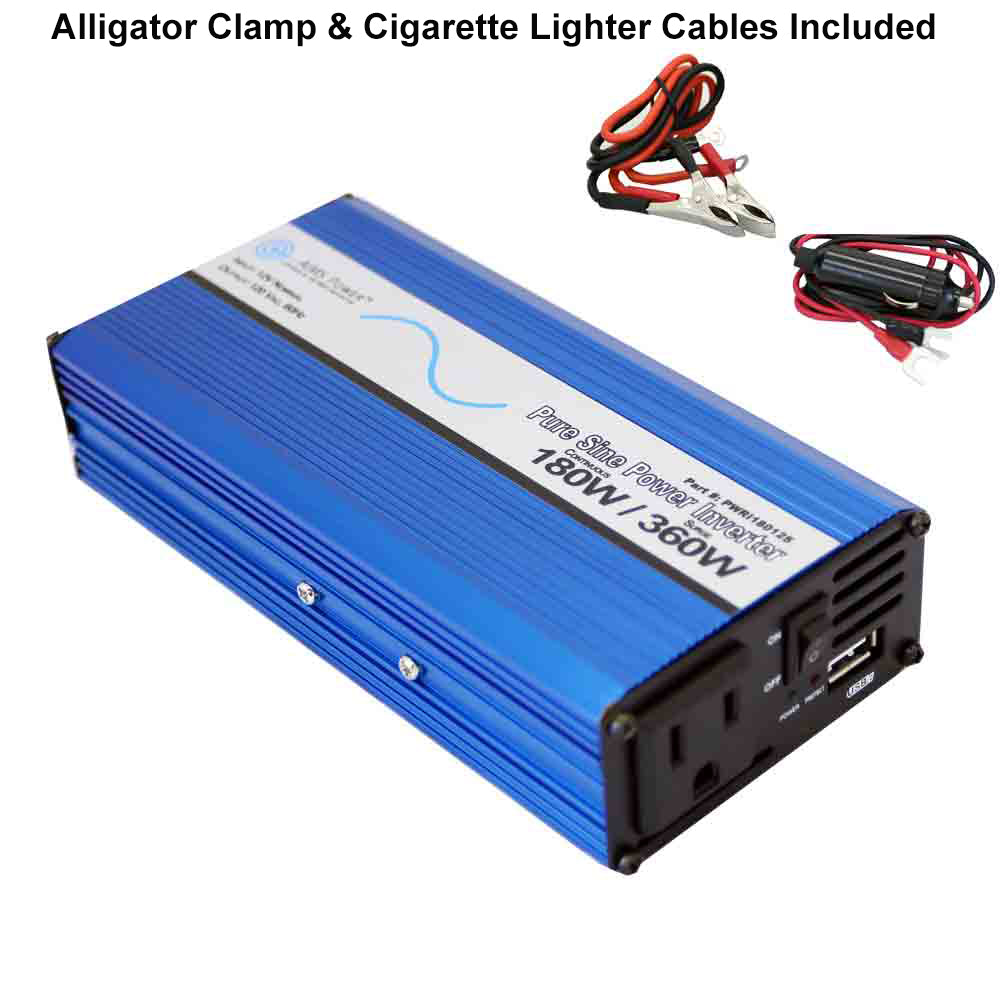 180 WATT PURE SINE POWER INVERTER 12 VOLT 120 VAC INCLUDES CABLES