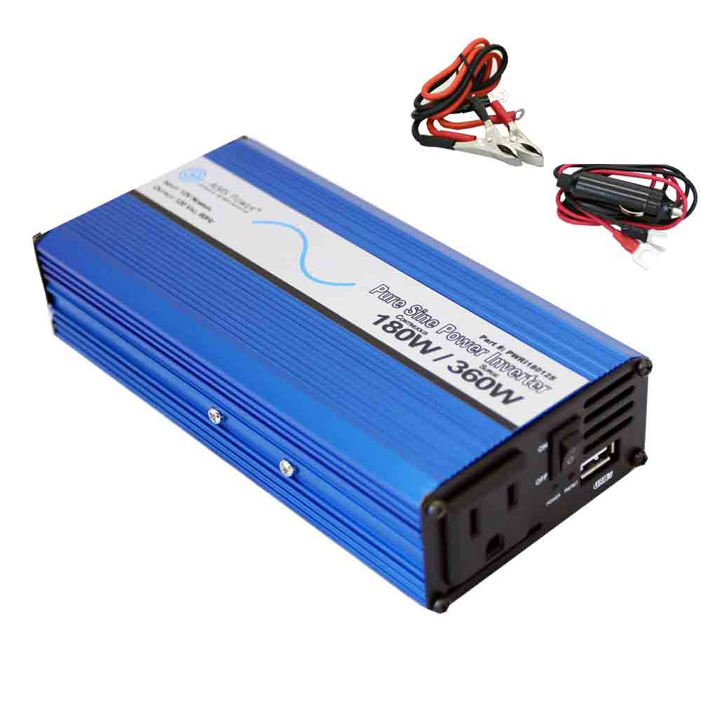 180 WATT PURE SINE POWER INVERTER 12 VOLT 120 VAC INCLUDES CABLES