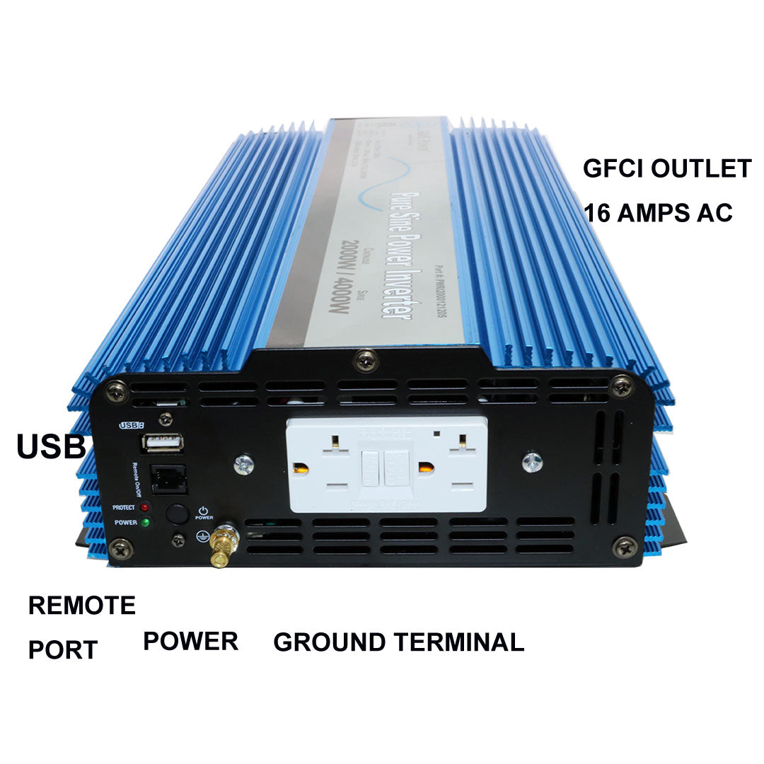 2000 WATT PURE SINE POWER INVERTER 12 VDC TO 120 VAC ETL LISTED