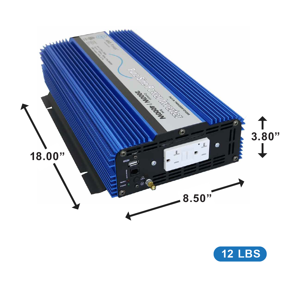 2000 WATT PURE SINE POWER INVERTER 12 VDC TO 120 VAC ETL LISTED