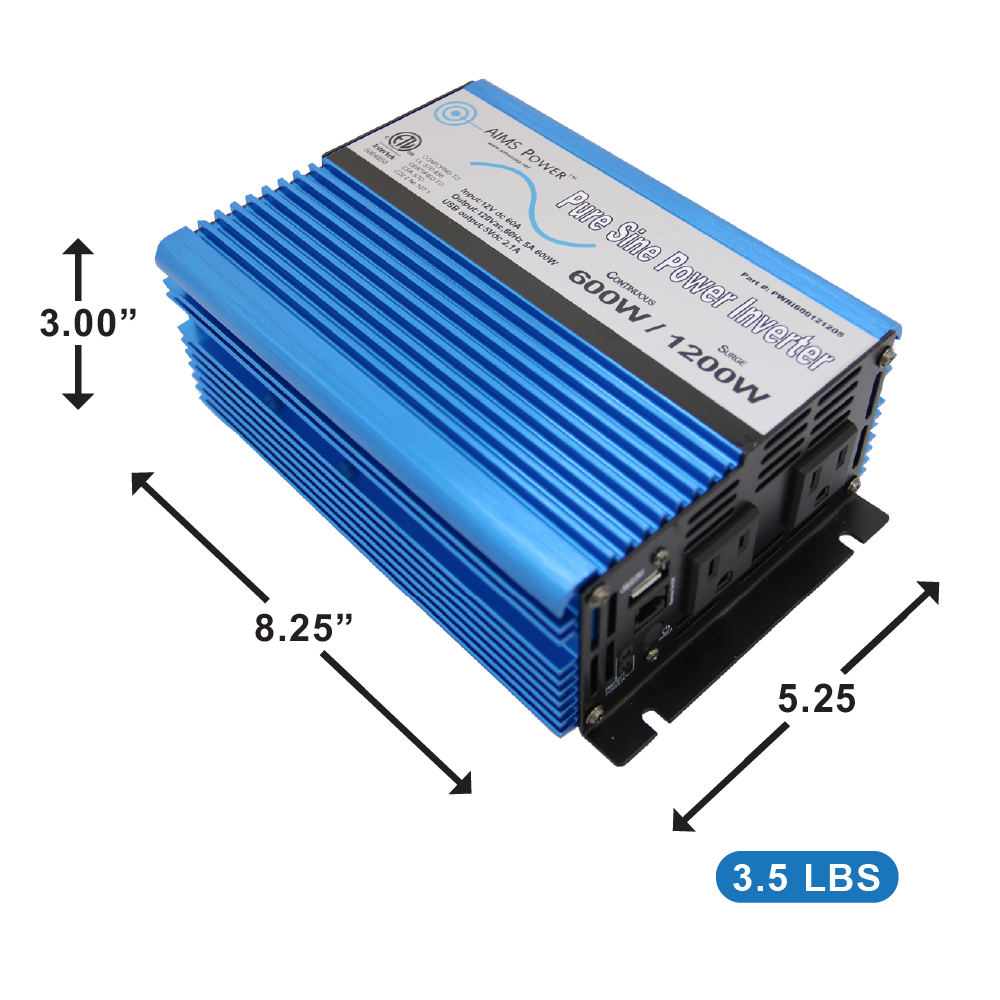600 WATT PURE SINE POWER INVERTER 12 VOLT LISTED TO UL 458
