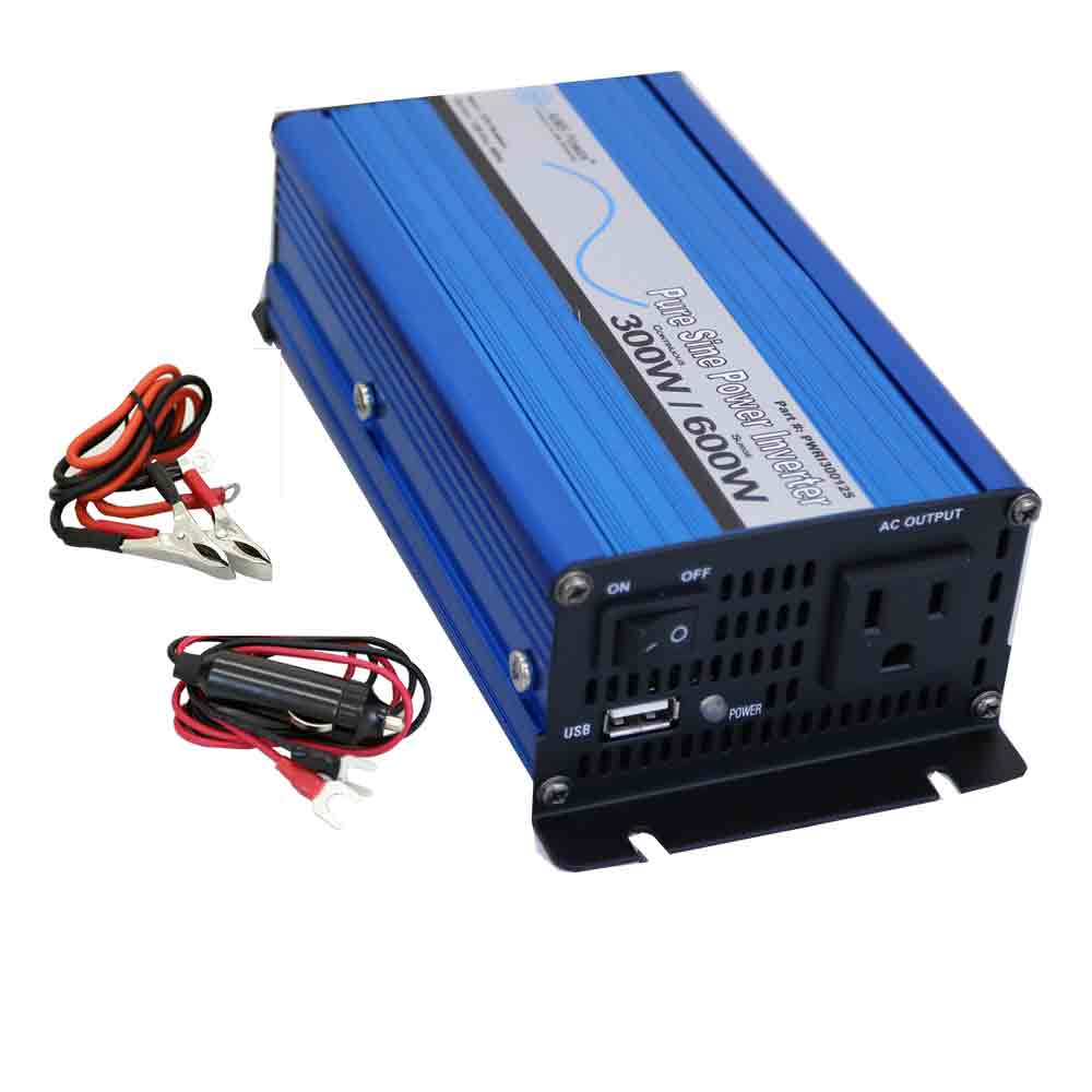 300 WATT PURE SINE POWER INVERTER 12 VOLT 120 VAC INCLUDES CABLES